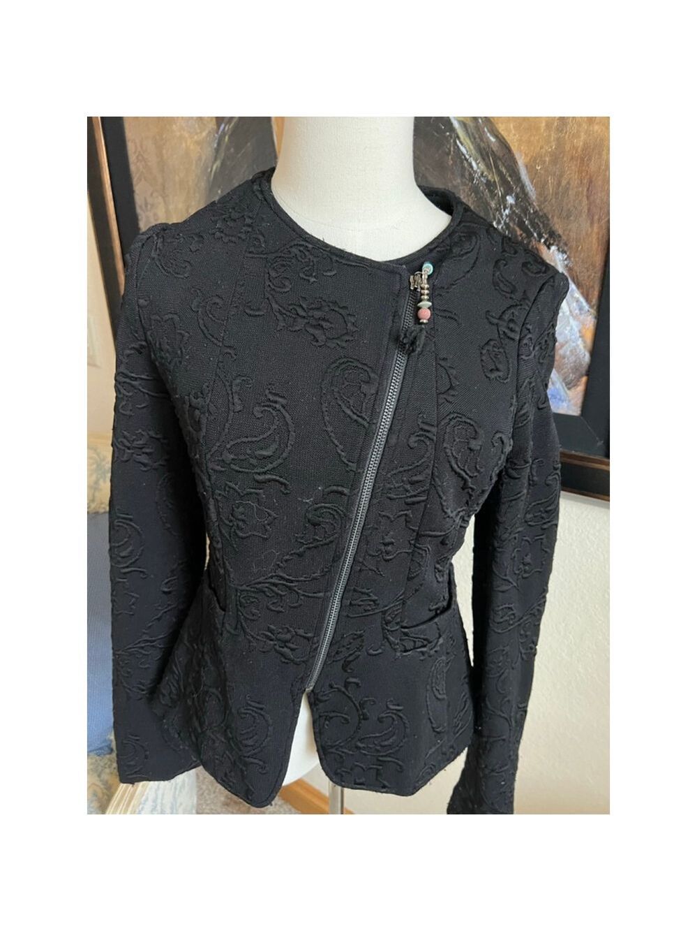 Etro Black Paisley Embossed Blazer Jacket Size 6 Collector Piece!